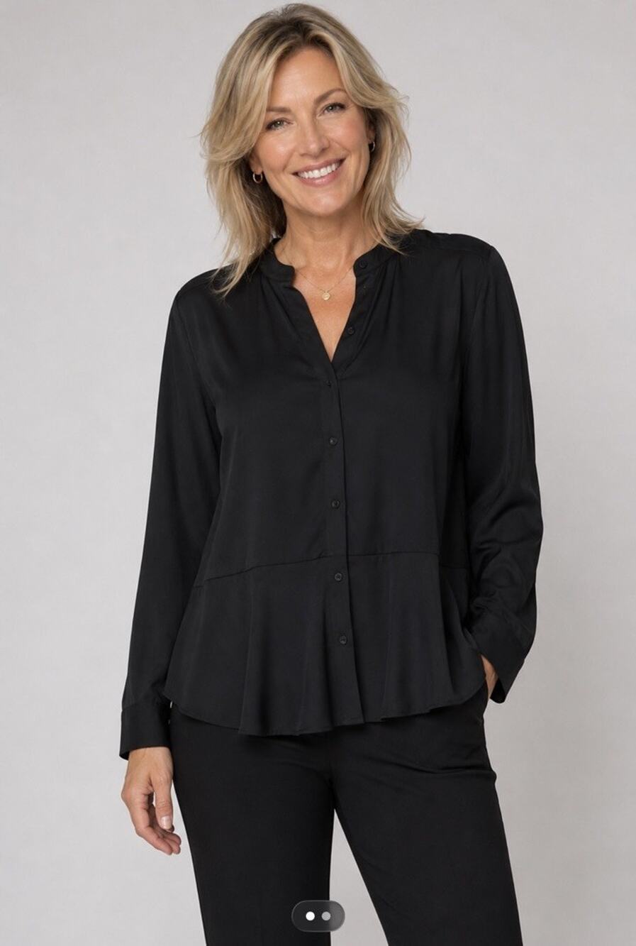 Chicos Black Label Peplum Long Sleeve Black Button Up Shirt Sz 18 Retail $140